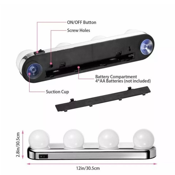 Portable Vanity Mirror Make Up Lights Kit 4 LED Bulbs Battery Powered New - Picture 6 of 6